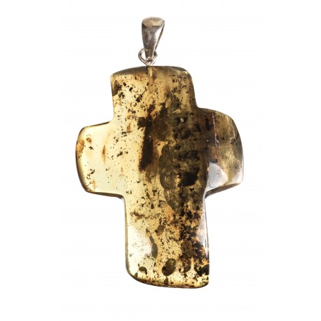 Silver pendant with a transparent amber cross