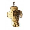 Silver pendant with a transparent amber cross