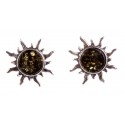 Silver - amber earrings "Green Sun"
