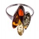 Silver ring with multicolored amber