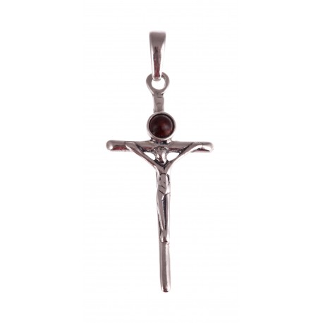 Silver pendant with amber "The Crucifix"