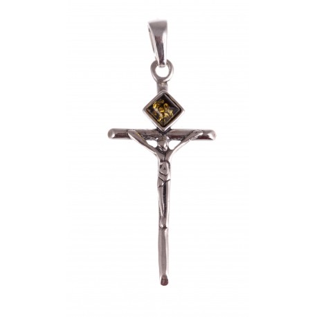 Silver pendant with amber "The Crucifix"