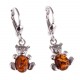 Silver earrings with amber "Amber Bears"
