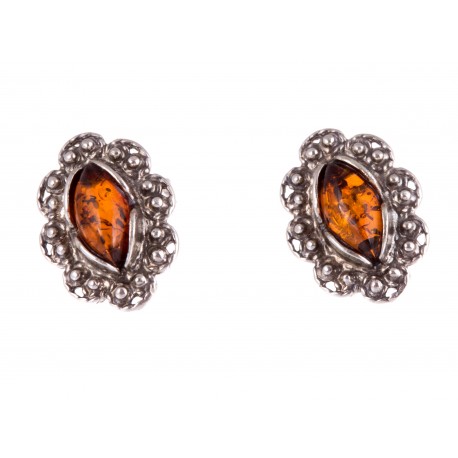 Silver earrings with amber "The Reflection of Strength"