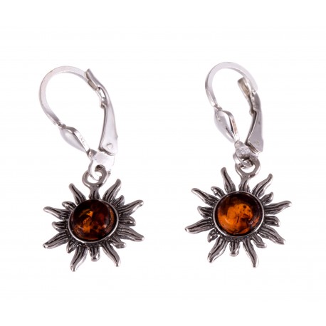Silver earrings with amber "The Sun"