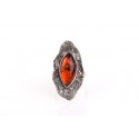 Silver ring with amber eye "Autumn's Leaf"