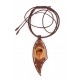 Leather necklace of cream and brown colour with clear amber