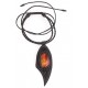 Black leather necklace with yellow-cognac amber