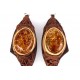 Brown-colour, leather earrings with yellow amber