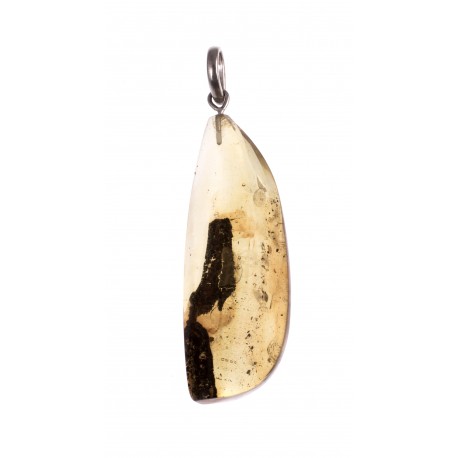 Amber pendant with inclusions and a silver loop