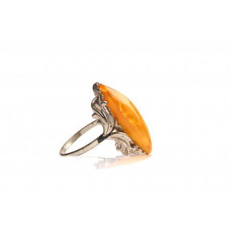 Antiquarian, metal ring with yellow amber