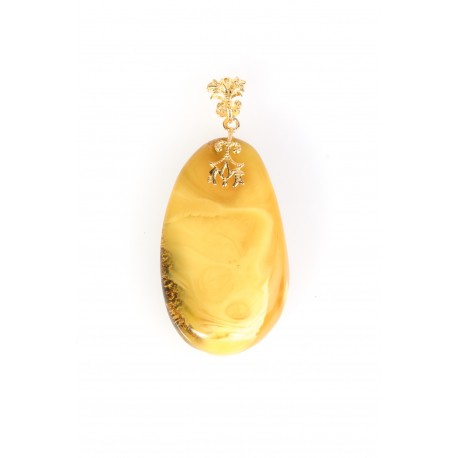 Landscaped amber pendant with a gilded silver loop "A Phoenix"