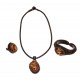 Brown leather set with cognac amber
