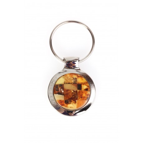 Metal, Baltic amber mosaic decorated keyring