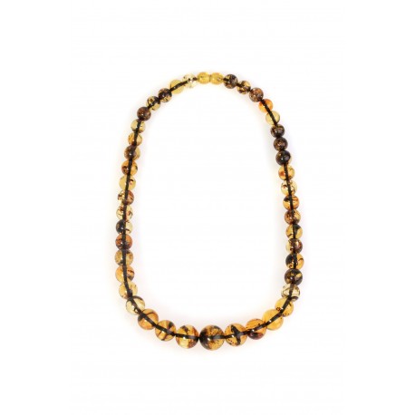 Gently polished, yellow amber beads with soil impurities