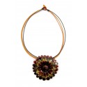Cognac and lemon amber necklace-brooch "Flower"