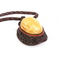 Leather necklace with white amber "Warm Evening"