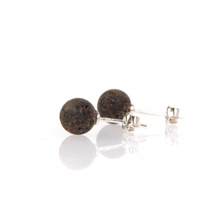 Blackened amber and silver earrings "Night Sky"