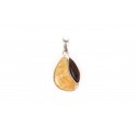 Silver pendant with amber and wood