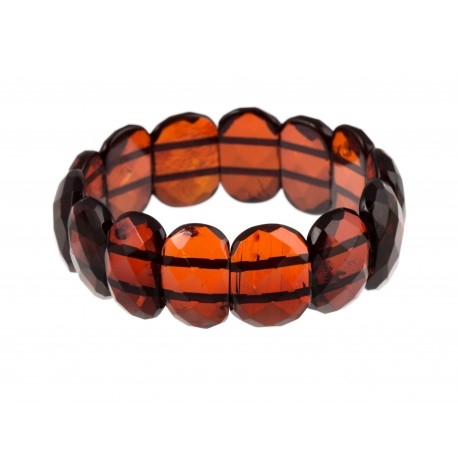 Diamond-polishing amber bracelet "Cognac Cherry"
