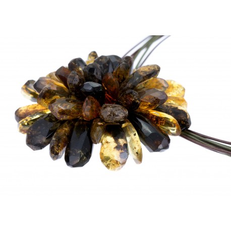 Green, with soil impurities amber necklace-brooch "Flower"