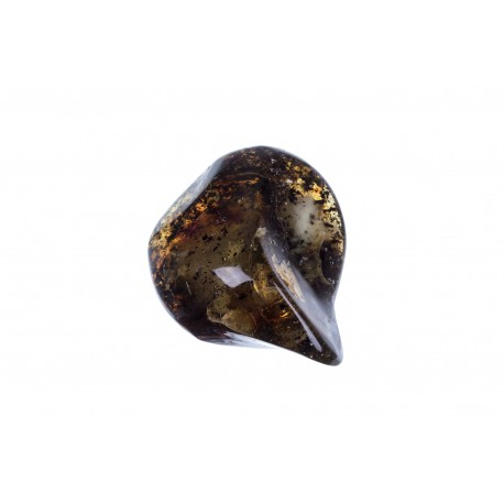 Black amber nugget in which the insertions of clear and white amber can be seen