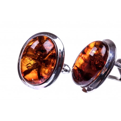 Silver cufflinks with cognac-colour amber