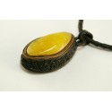 Brown leather necklace with white amber "Honey"