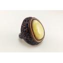 Brown leather ring with white amber "Nut"