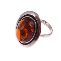 Silver, oblong-oval form ring with cognac amber