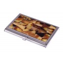 Business card holder with variegated amber