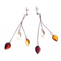 Silver earrings with amber "Feathers"
