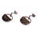 Round, forged silver earrings with amber