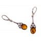 Unique silver earrings with cognac amber