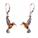 Silver earrings with amber "Hummingbird"