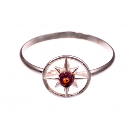 Gintaro - sidabro žiedas "Saulės ratas"