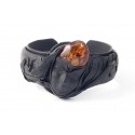 Black gloom leather bracelet with cognac-colored amber
