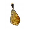 Green and cognac amber pendant with gold