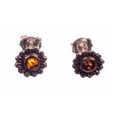 Silver - amber earrings "Flowers"