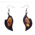 Black leather earings with amber