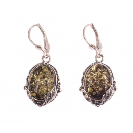 Silver earrings with amber "Green Temptation"