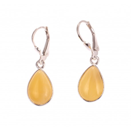 Silver and whity-yellow amber earrings