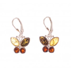 Silver earrings with amber "The Butterflies"