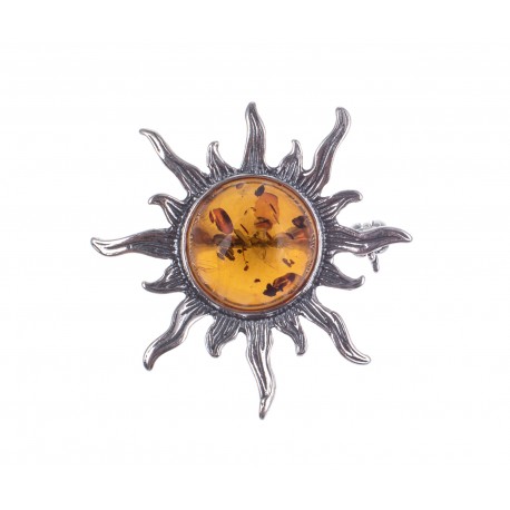 Silver brooch with amber "The Branch of a Chestnut Tree"