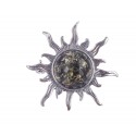 Silver brooch with amber "The Sun"