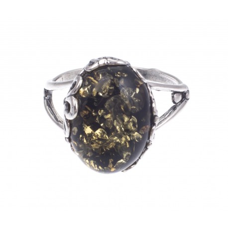 Amber-silver ring