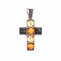 Silver cross with multicolored amber