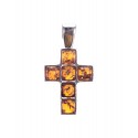 Silver cross with cognac amber