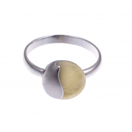 Silver ring with white, Baltic Sea amber