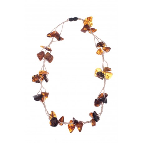 Dark brown wood and amber beads 